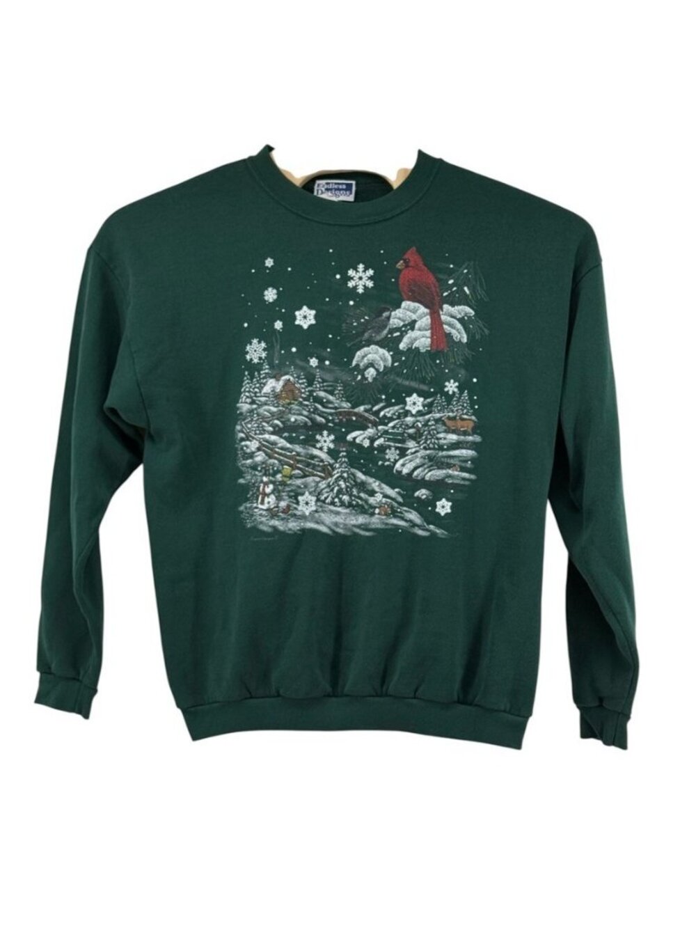 Endless Designs Christmas Sweatshirt Winter Nature Green X-Large 90s Vtg READ